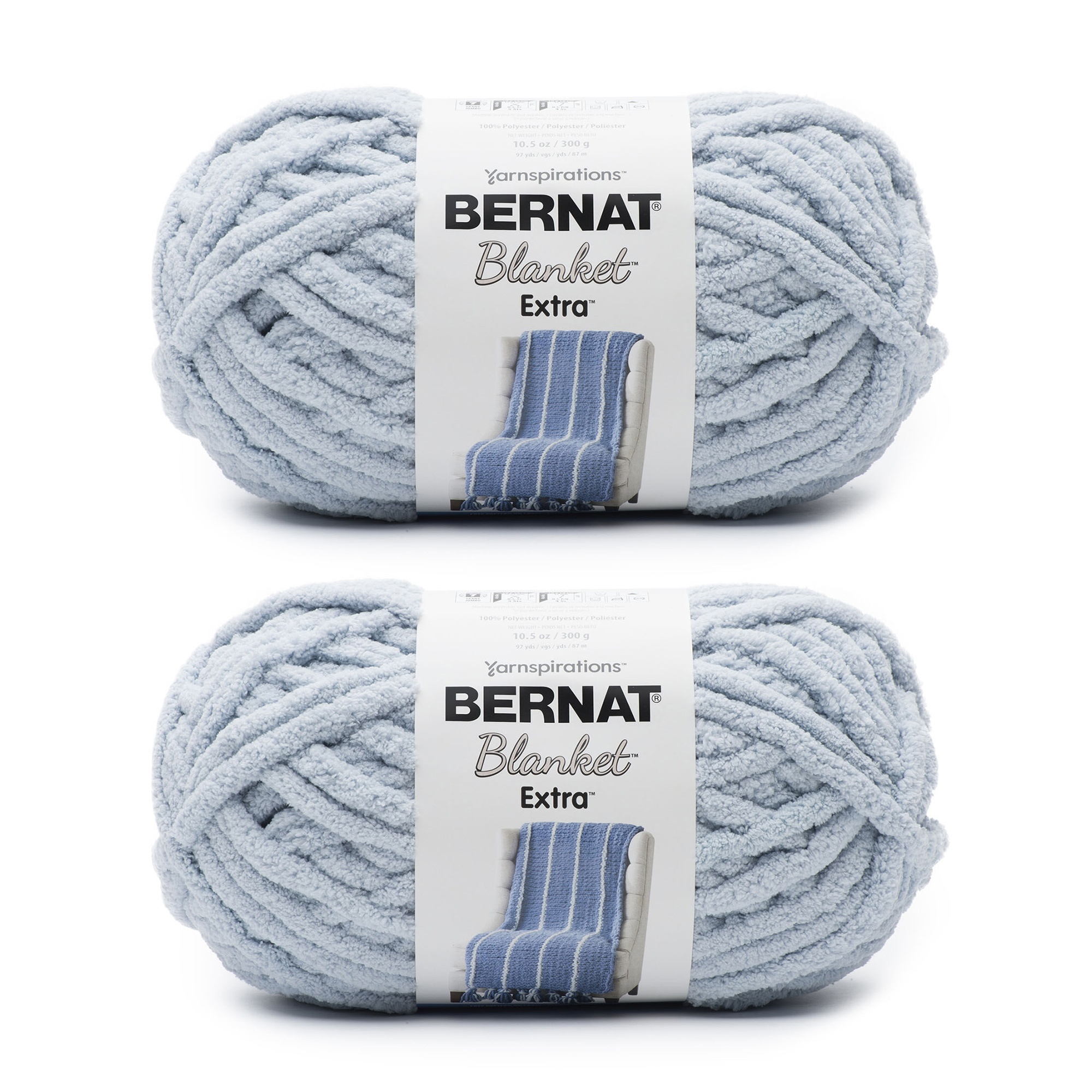 Bernat Blanket Extra Softened Blue Yarn - 2 Pack of 300g/10.5oz - Polyester  - 7 Jumbo - 97 Yards - Knitting/Crochet
